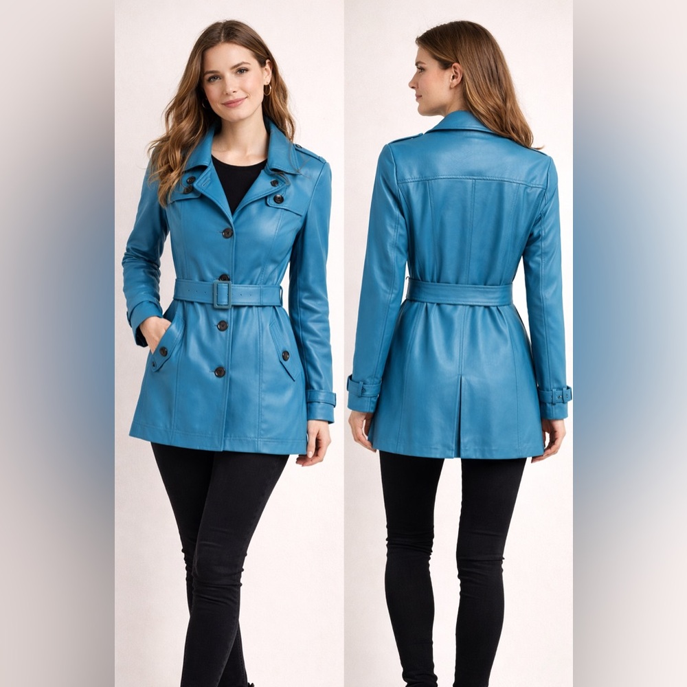 Classiques Entier Blue Leather Belted Coat Jacket |
100% Leather | Tailored Fit